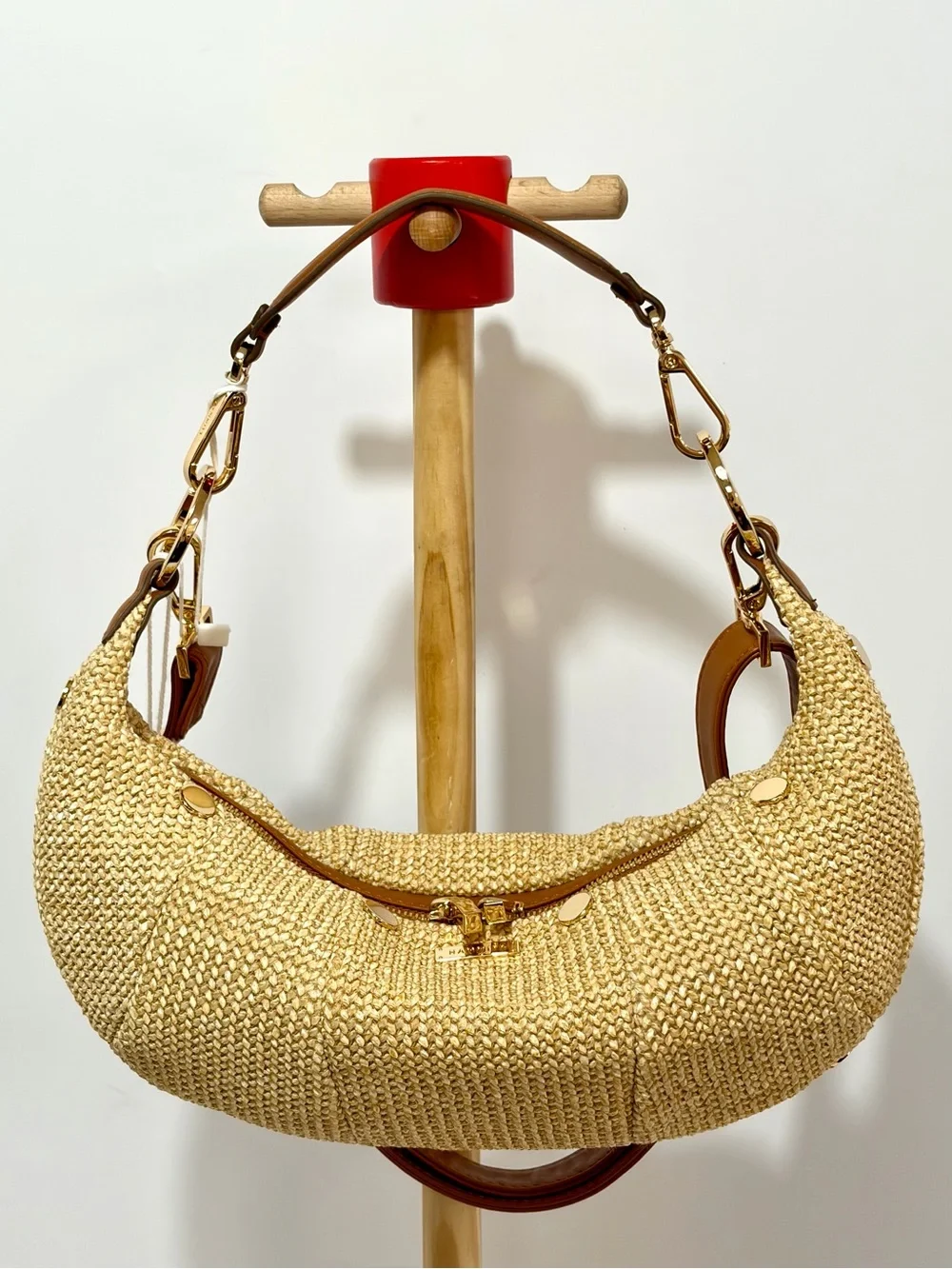 Hammitt Erica Small Raffia Croissant 🥐 Shoulder Bag In Cocoa Raffia/Gold NWT!!